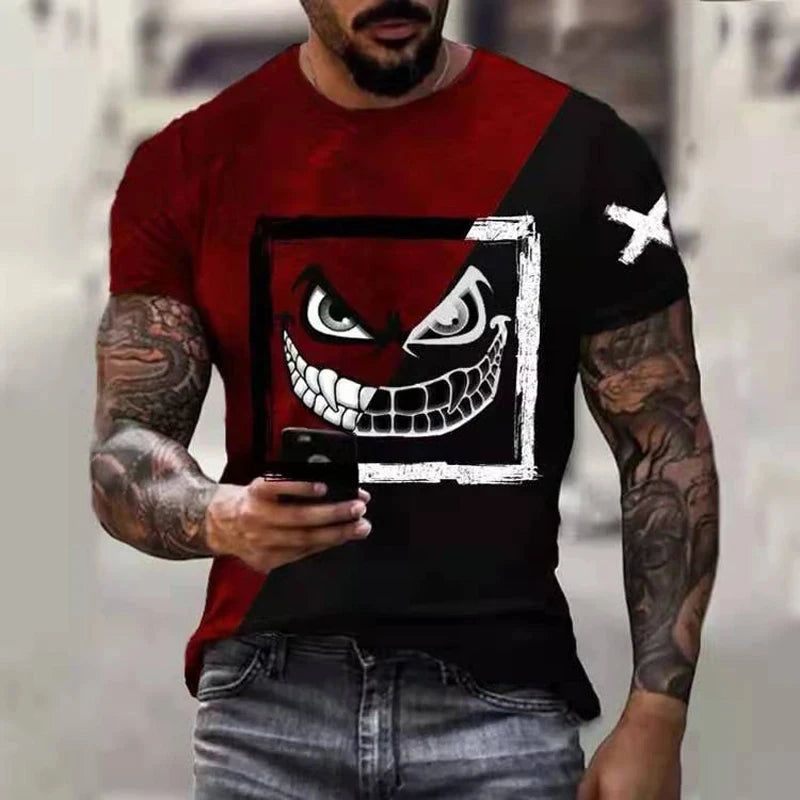 Camiseta de gran tamaño para hombre, pantalón corto informal de manga Hip Hop con estampado de cara sonriente, camiseta de talla grande, Jersey, camiseta para hombre 2024