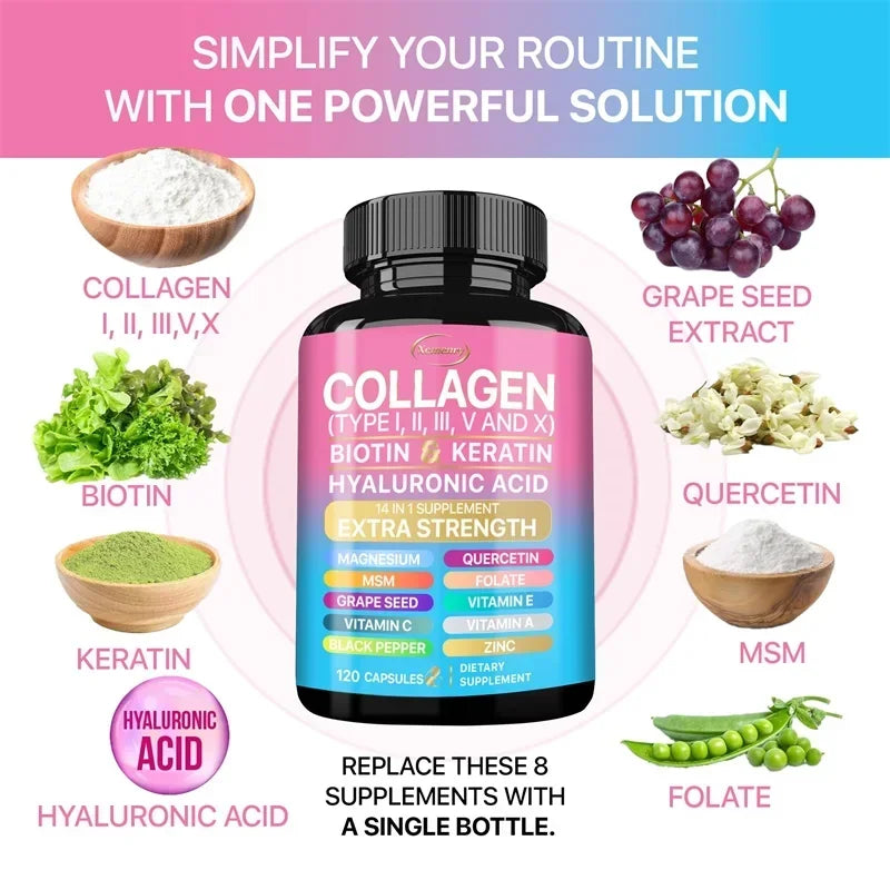 Suplemento de colágeno: apoya el cuidado de la piel, las uñas, el cabello, los antioxidantes y el sistema inmunológico