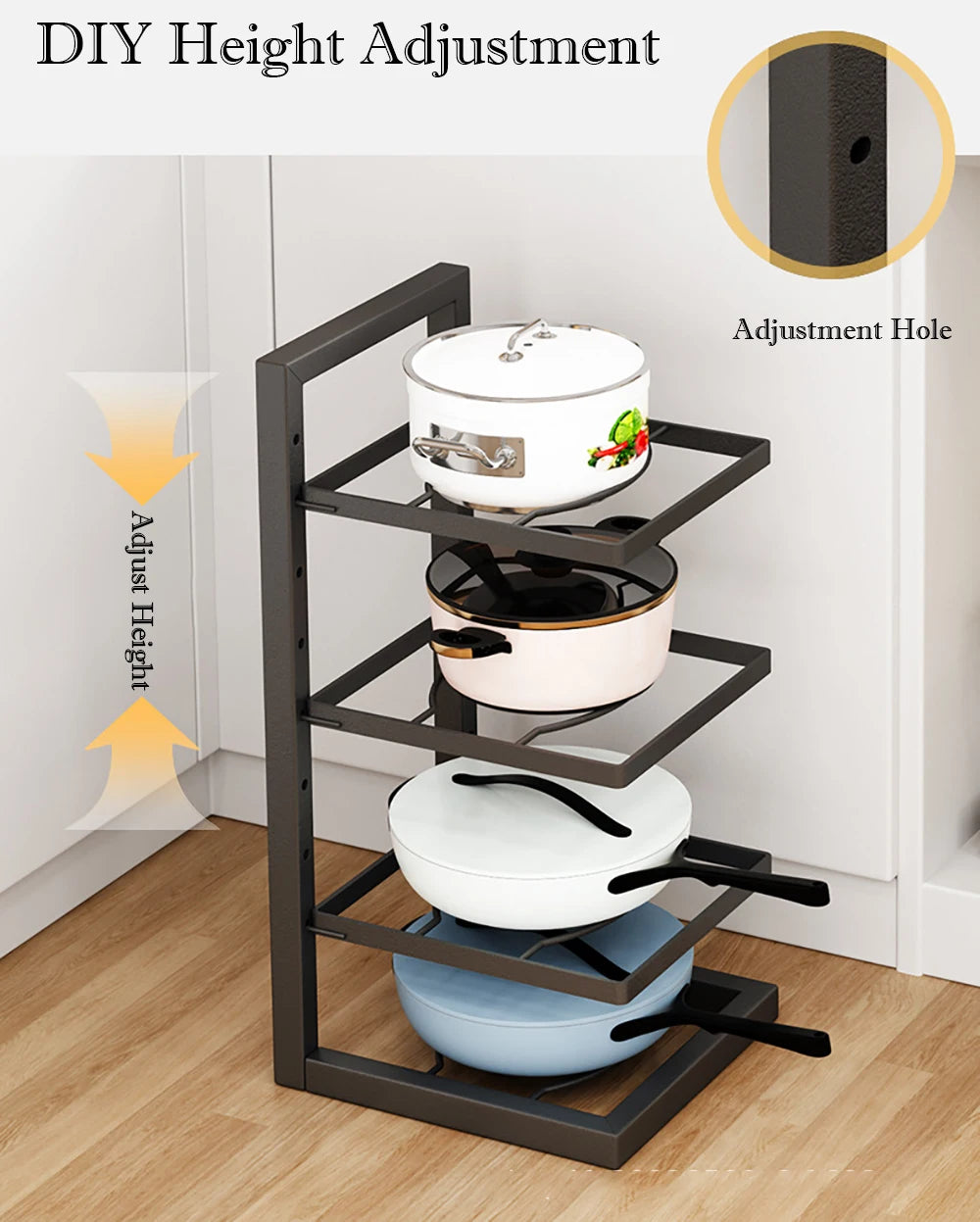 Organizador de estante de ollas ajustable, estante de almacenamiento de ollas de acero inoxidable para cocina, organizador de ollas y sartenes para el hogar multicapa para Cocina
