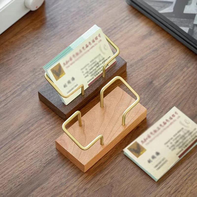 Organizador de tarjeteros de visita, soporte de exhibición de escritorio de oficina, accesorios para mostrador de notas, estante de mesa, tarjetero de madera para el hogar, almacenamiento