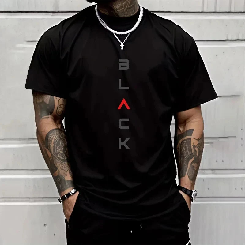 Camiseta de algodón para hombre, camiseta informal con estampado de manga corta para deportes al aire libre, camisetas holgadas para correr, camiseta holgada de estilo harajuku en blanco y negro para uso diario