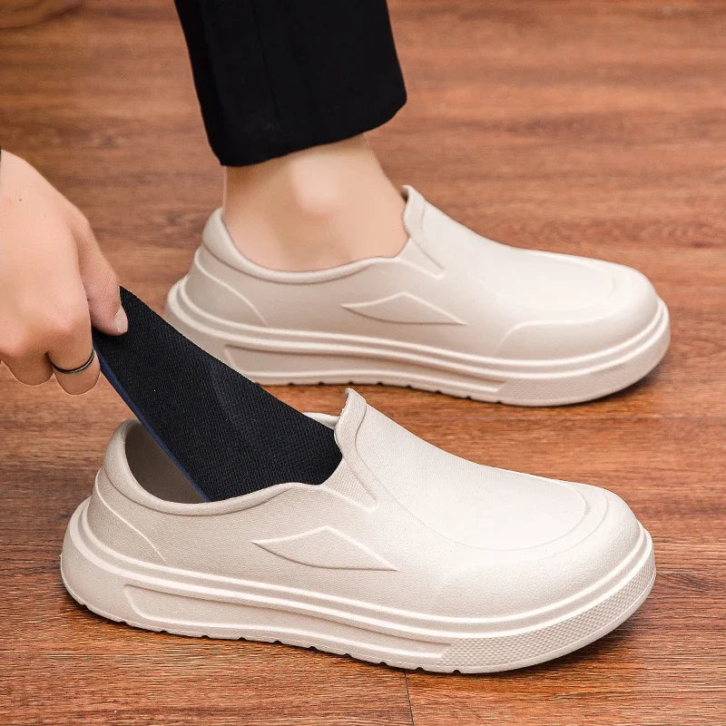 Zapatos de Chef para hombre, antideslizantes, resistentes al aceite, resistentes a la suciedad, zapatos de cocina, zapatos de trabajo, zapatos de lluvia de secado rápido, zuecos transpirables de gran tamaño