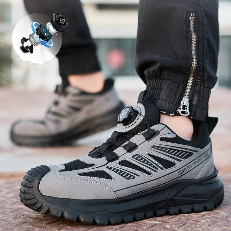 Zapatos de seguridad para el trabajo para mujeres y hombres, zapatillas de trabajo antipinchazos, zapatos indestructibles con botón giratorio, botas de trabajo antideslizantes