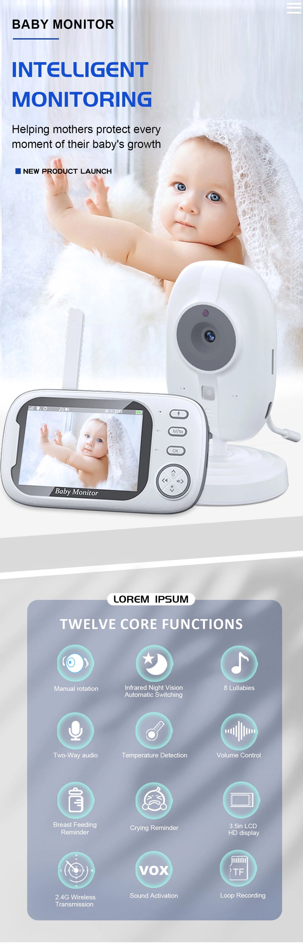 Cdycam nuevo Monitor de vídeo inalámbrico para bebé de 3,5 pulgadas visión nocturna monitoreo de temperatura Audio bidireccional hablar cámara de seguridad para niñera bebé