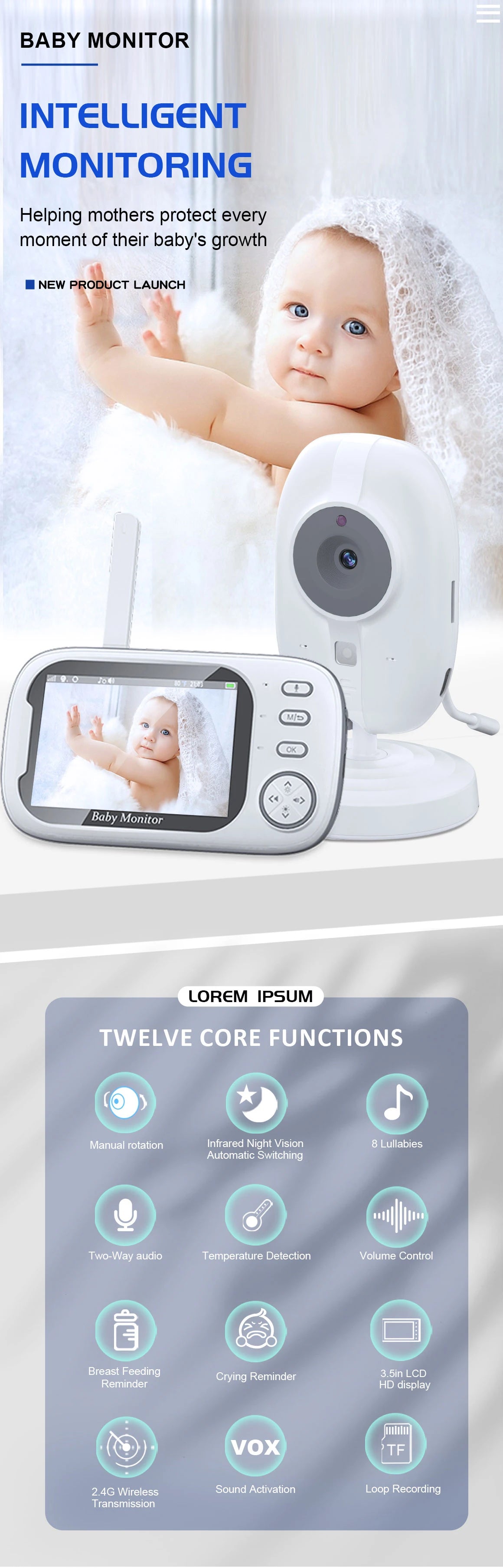 Cdycam nuevo Monitor de vídeo inalámbrico para bebé de 3,5 pulgadas visión nocturna monitoreo de temperatura Audio bidireccional hablar cámara de seguridad para niñera bebé