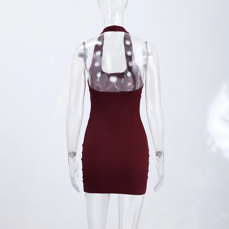 Vestido Sexy con Cuello Halter y Anillo Metálico, Vestido Corto Ajustado sin Mangas con Cuello Redondo para Mujer, Vestidos Mini de Verano 2026, Ropa de Fiesta Moderna y Atrevida para Mujer