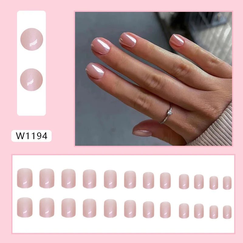 Dulce francés 24 Uds. De uñas postizas degradadas rosas, manicura de dedos artificiales brillantes, uñas postizas reutilizables para mujeres