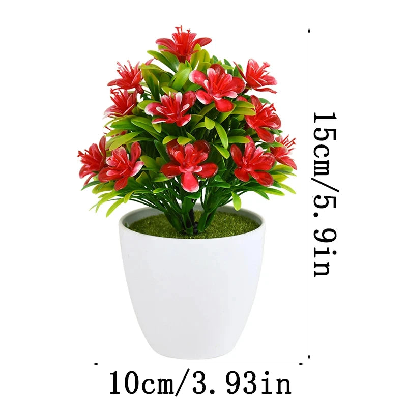 Flores Artificiales de Ciruelo de Cinco Hojas, Plantas Pequeñas en Maceta, Aptas para Interiores y Exteriores, Ideales para Decoración del Hogar y Bodas