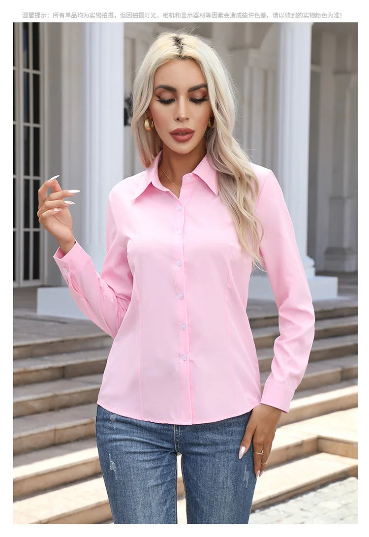 Blusa Elegante de Gasa con Botones para Mujer, Camisa Informal de Manga Larga con Cuello Camisero para Primavera y Verano, Blusa Tipo Túnica para Oficina