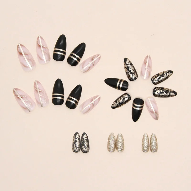 24 piezas de nuevas uñas a presión de estilo francés (pegatinas de uñas postizas de moda), emparejadas con 1 pieza de pegamento de gelatina y 1 lima de uñas