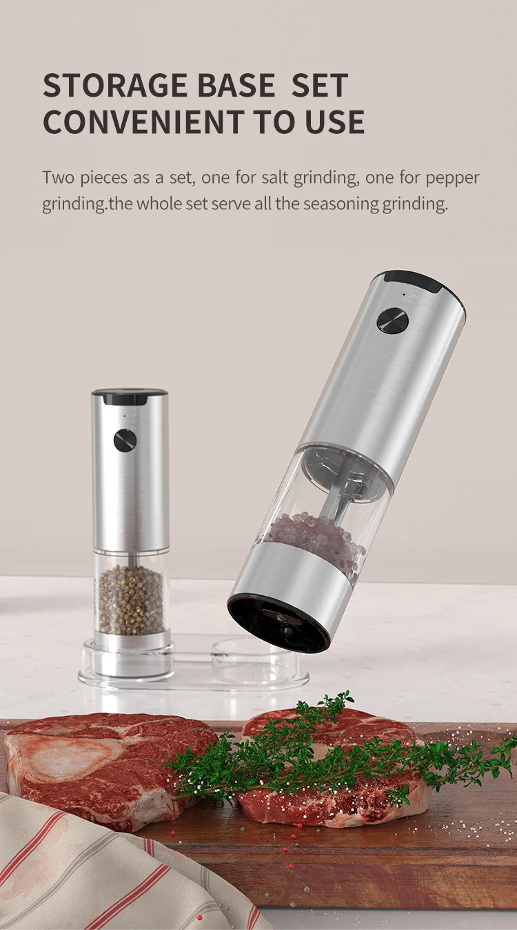 Molinillo Eléctrico automático de pimienta y sal con luz LED, molinillo ajustable sin aspereza, herramientas de cocina