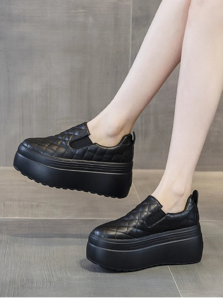 2025 zapatos de cuña de plataforma primavera otoño cabeza redonda Color sólido zapatillas gruesas Casual Slip on mocasines femeninos