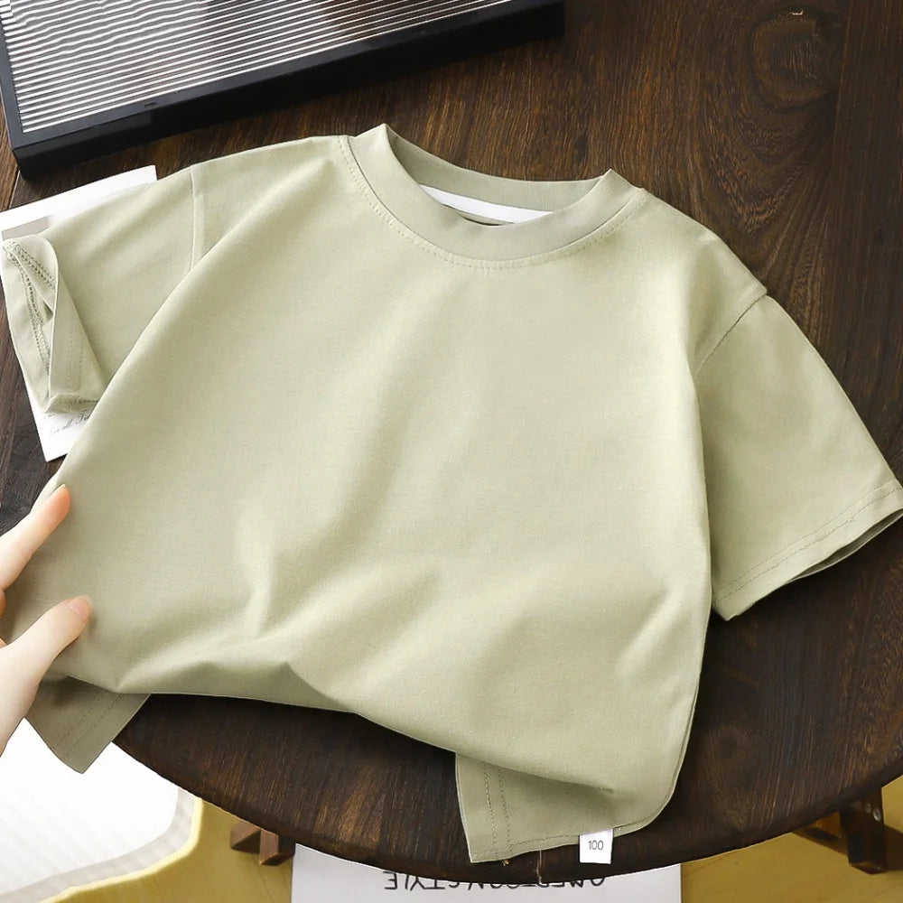Camiseta Informal de Verano para Niños de 2 a 8 Años, 100% Algodón, Color Sólido, Top de Manga Corta para Niñas, Cuello Redondo, Ropa Suave y Transpirable para Niños
