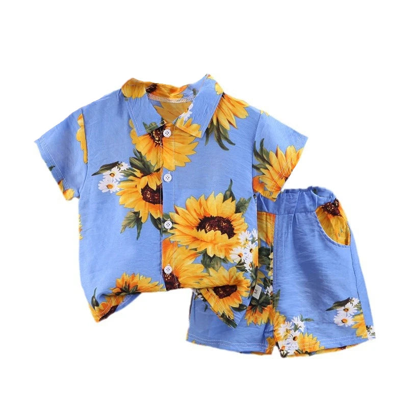Ropa de verano para bebés, traje informal, camisa, pantalones cortos, conjuntos de 2 piezas, chándal deportivo para niños pequeños
