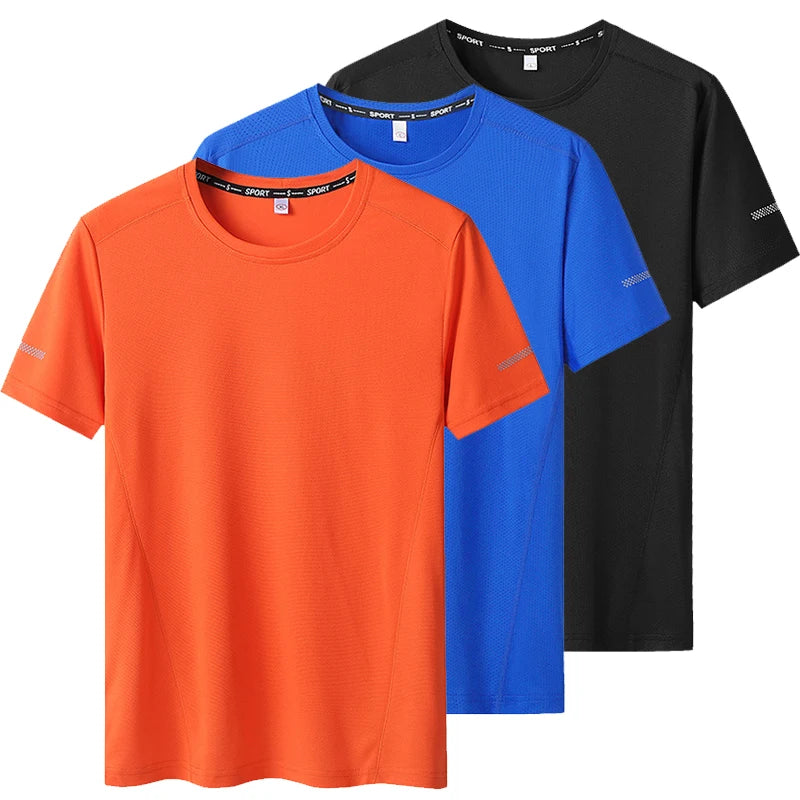 Camiseta deportiva de verano para hombre, camisetas de secado rápido de talla grande 6XL/7XL, camiseta de manga corta con cuello redondo de gran tamaño para Fitness y correr, 3 uds.