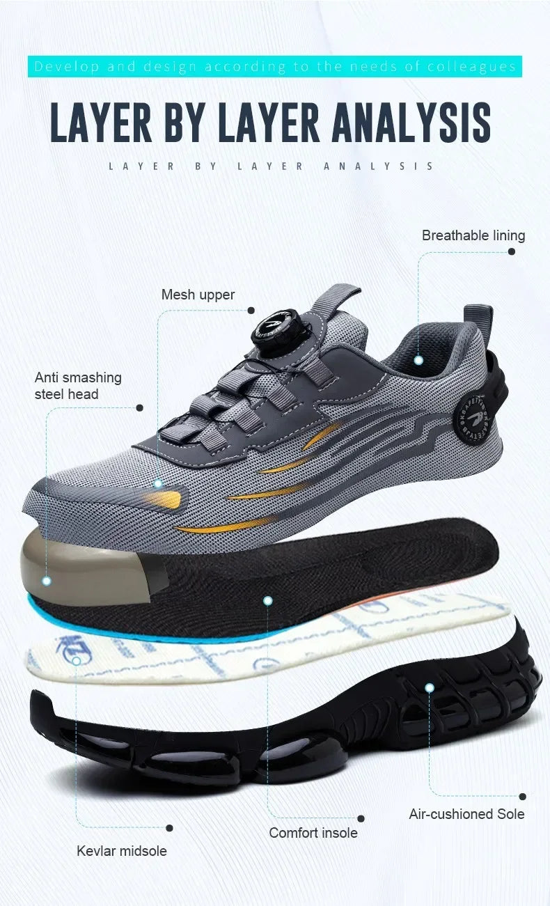 Nuevos zapatos de seguridad para el trabajo, talla 36-48 para mujeres y hombres, zapatillas de deporte con punta de acero para hombres, botas antideslizantes ligeras y transpirables impermeables, trabajo para hombres