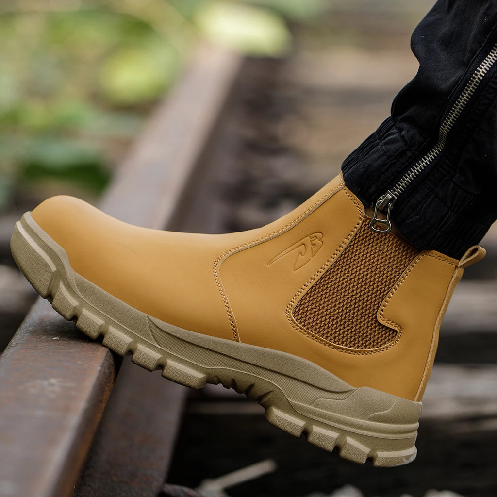 Botas de trabajo de seguridad impermeables para hombre, zapatos con punta de acero, botas tácticas de senderismo y aventura al aire libre, antiimpacto y antipinchazos