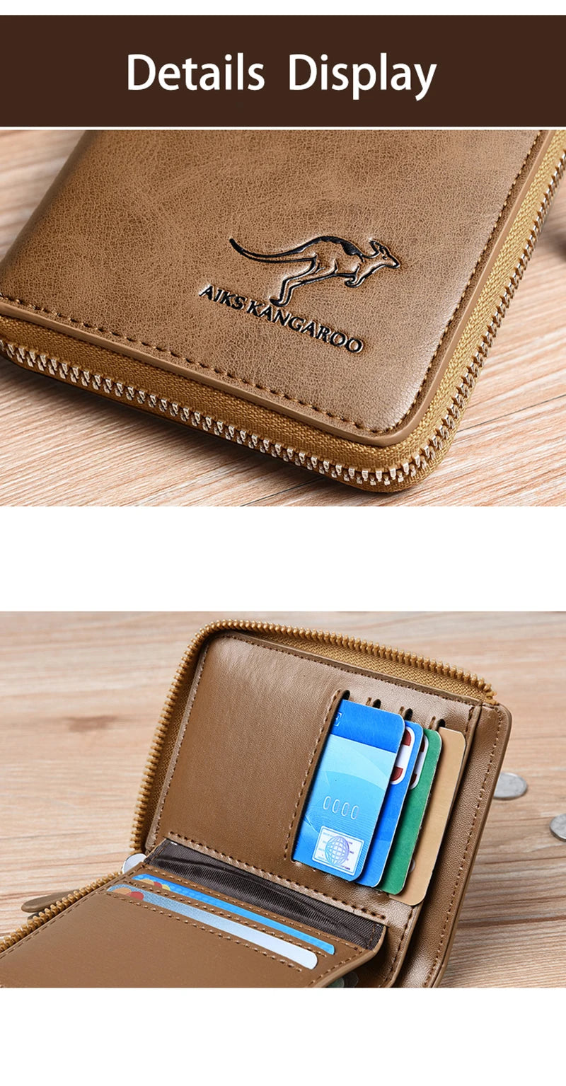 Cartera para hombre, tarjetero de cuero, monedero con cremallera, carteras de lujo para hombre, monederos con protección RFID, cartera Masculina de lujo