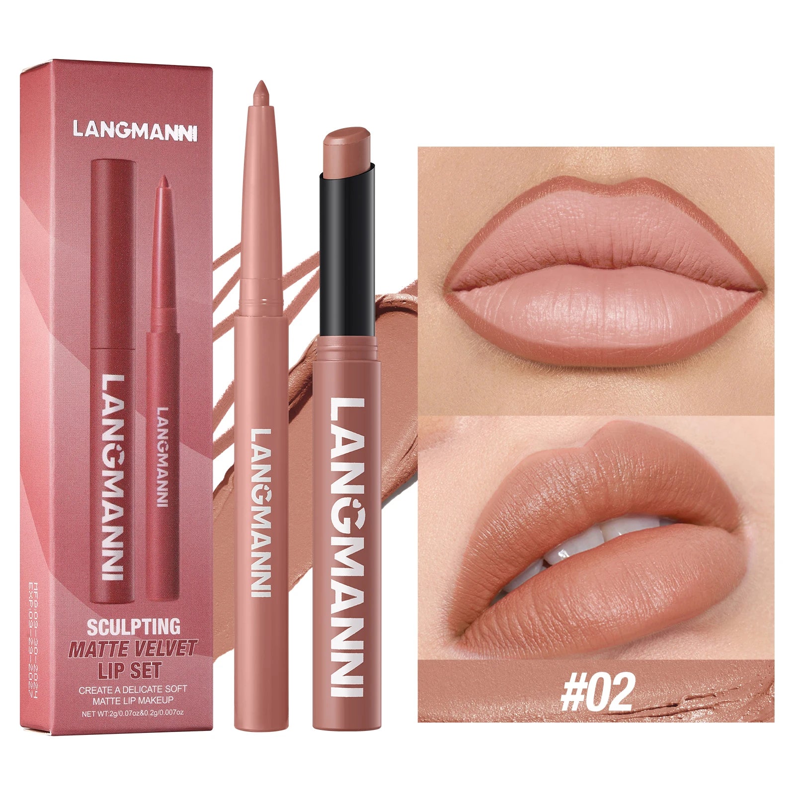 Delineador de labios impermeable integrado + juego de lápiz labial, sin manchas, sin desvanecimiento, sin taza, duradero, fácil de crear un maquillaje perfecto.