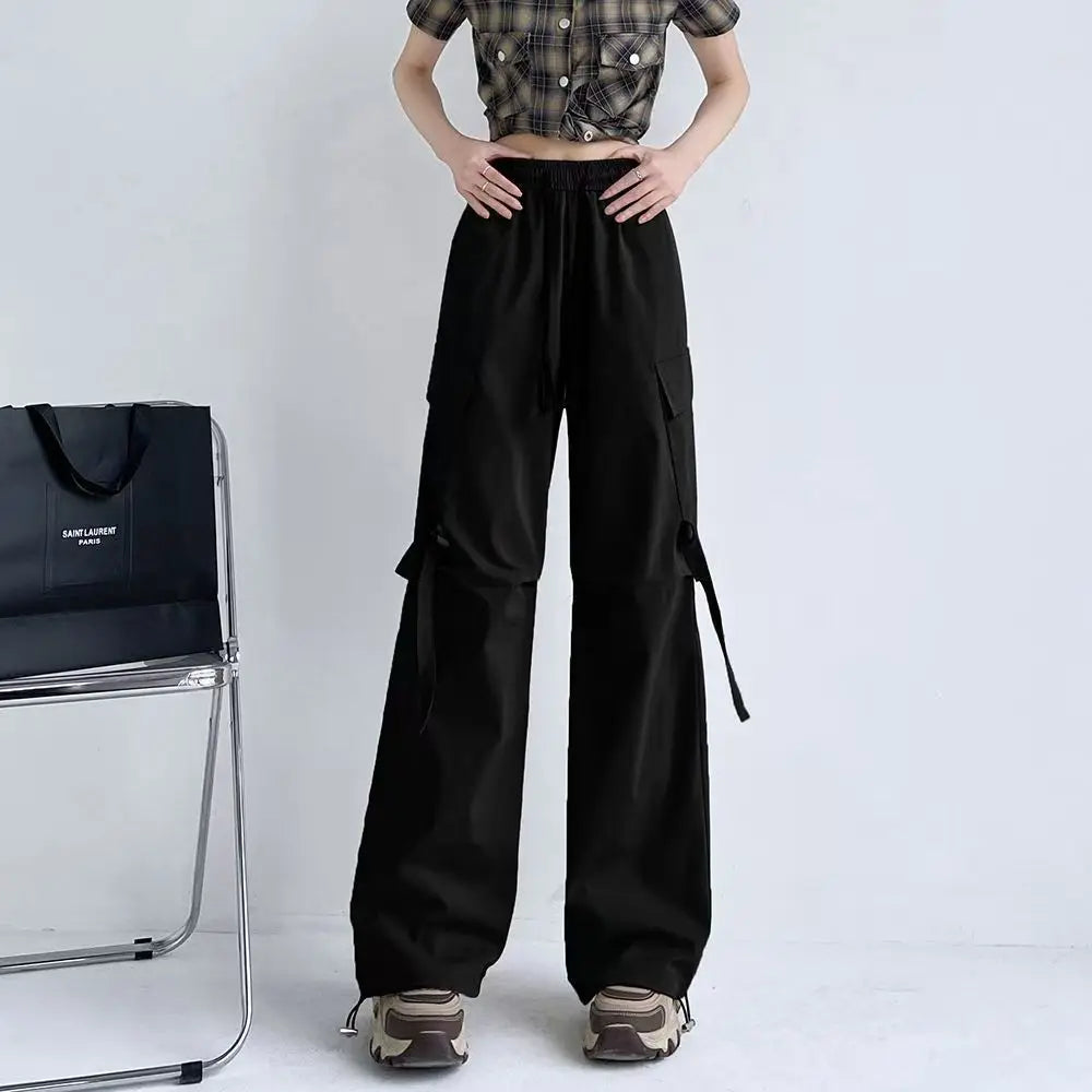 New In Women's Sweatpants Casual Matching Wide Leg Pant Chic Sportswear Loose Cargo Pants Drawstring Joggers Baggy Streetwear