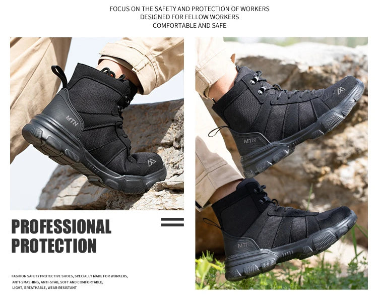 Zapatos de seguridad ligeros y transpirables para hombre, puntera de acero, zapatos de trabajo antigolpes, botas de seguridad indestructibles antipinchazos