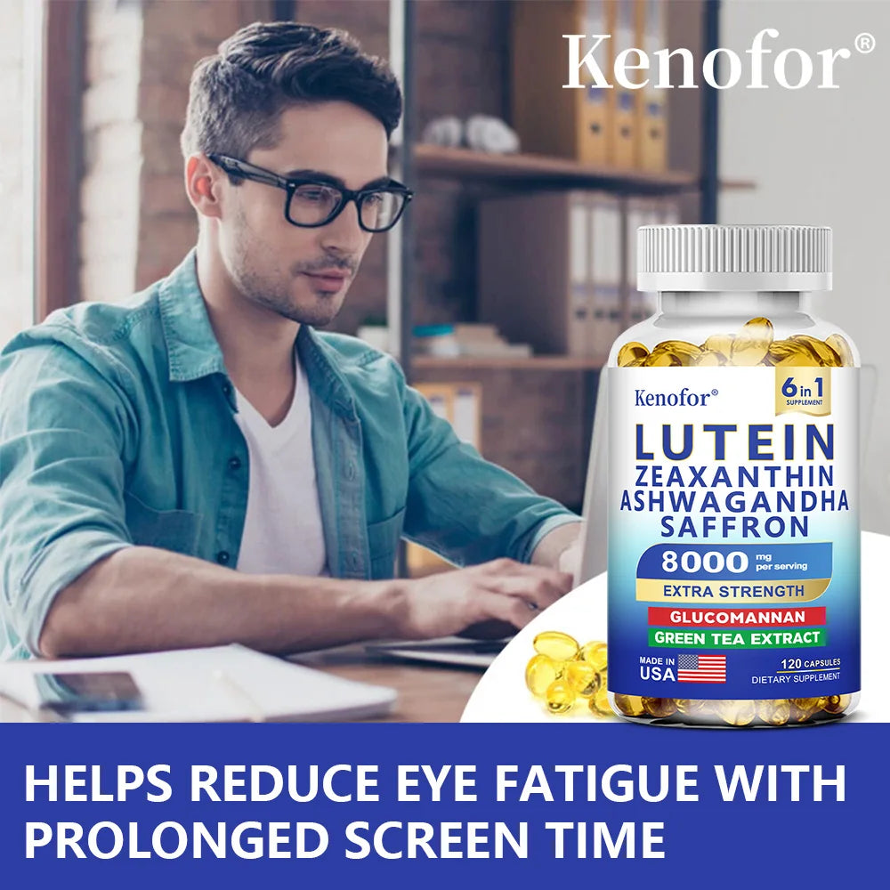 Suplemento de Luteína y Zeaxantina 8000 Mg, Vitaminas para la Vista con Azafrán para Adultos, Suplemento para la Salud Ocular, para Apoyar la Visión y el Cuidado de los Ojos