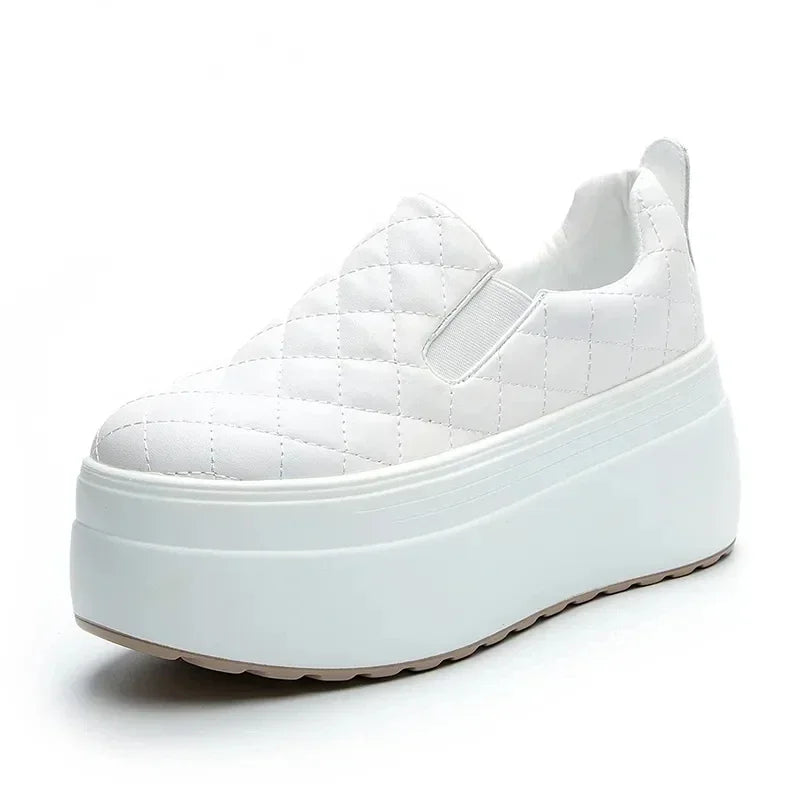 2025 zapatos de cuña de plataforma primavera otoño cabeza redonda Color sólido zapatillas gruesas Casual Slip on mocasines femeninos
