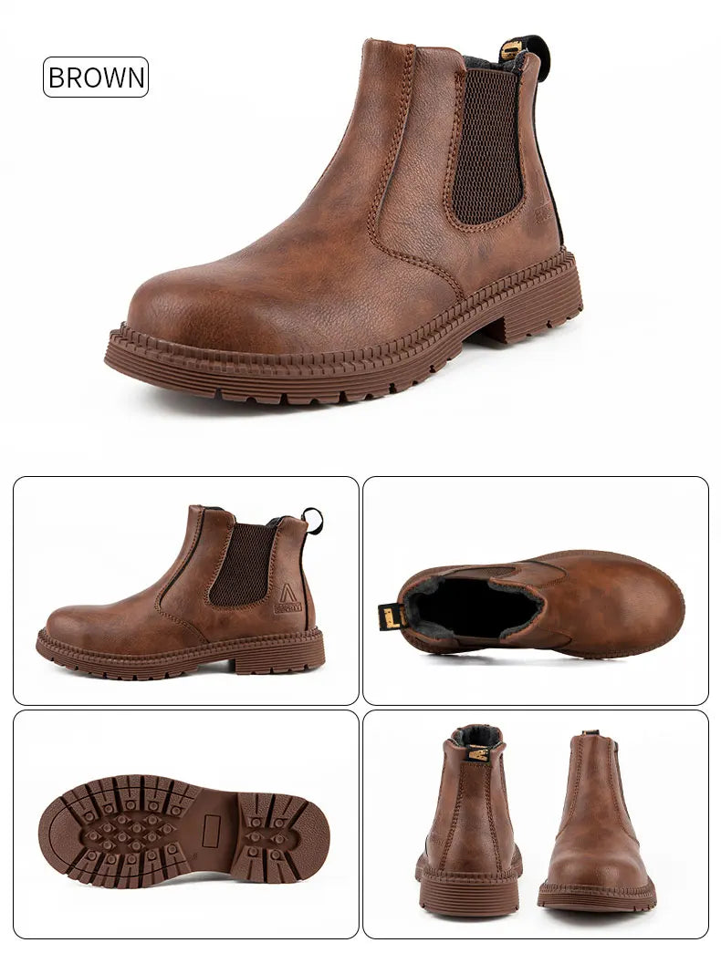 Botas de trabajo Lerther para hombre, zapatos de seguridad indestructibles, zapatillas de trabajo a prueba de pinchazos con punta de acero, zapatos de trabajo para hombre