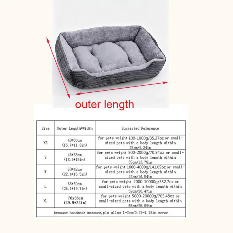 Cama Rectangular de Felpa Suave para Perros, Sofá Cálido Antideslizante para Gatos y Perros Pequeños, Cojín de Corduroy