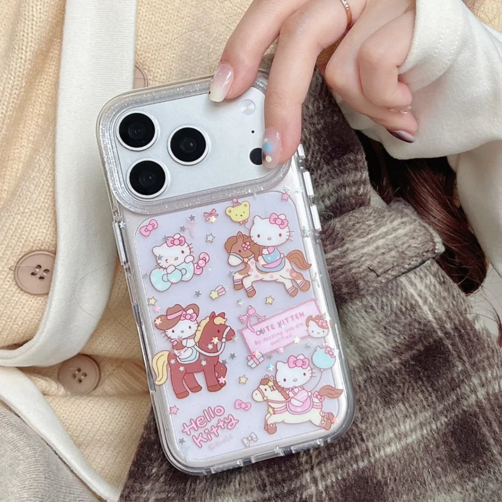 Preciosa funda de teléfono KT con dibujos animados para iPhone 17 Pro 16 Pro 15 14 13 Pro Max, funda protectora trasera minimalista de lujo de alta gama