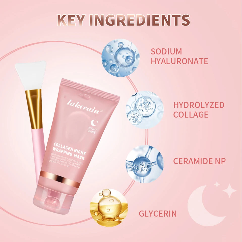 Mascarilla Facial Nocturna de Colágeno, Exfoliante, Hidratante, Reduce las Líneas Finas, la Sequedad, Hidratación, Iluminadora, Cuidado de la Piel Coreano