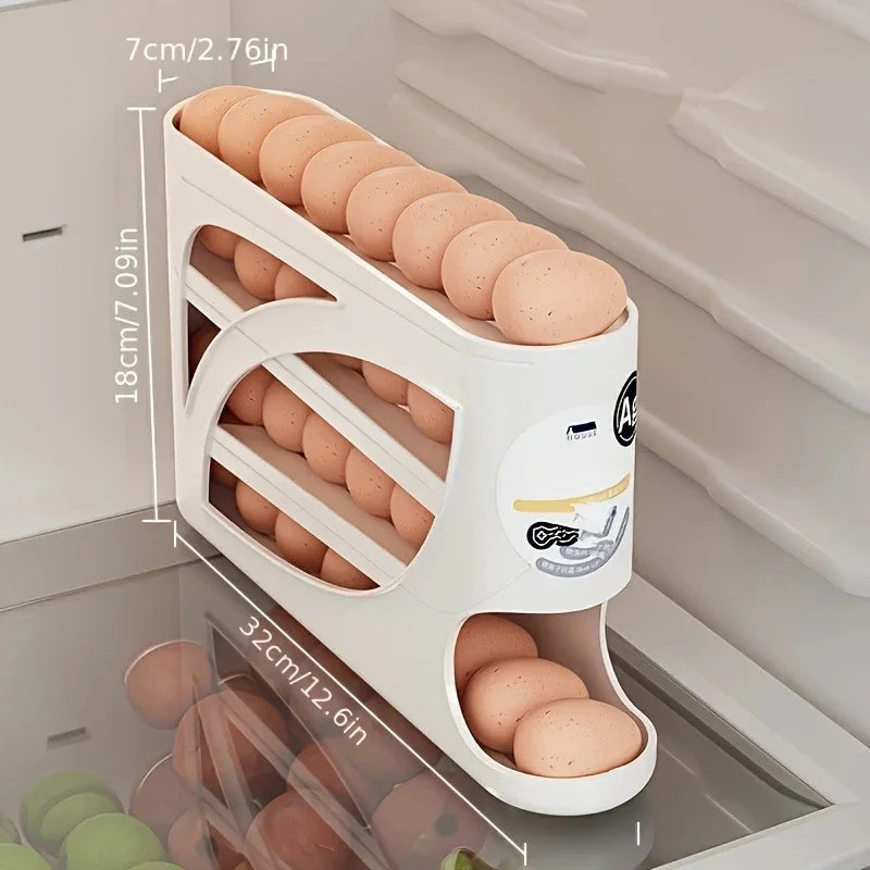 Contenedor de almacenamiento de huevos rodante de 3 niveles para refrigerador, estante organizador de 24 huevos, caja de almacenamiento de cocina y nevera de gran capacidad