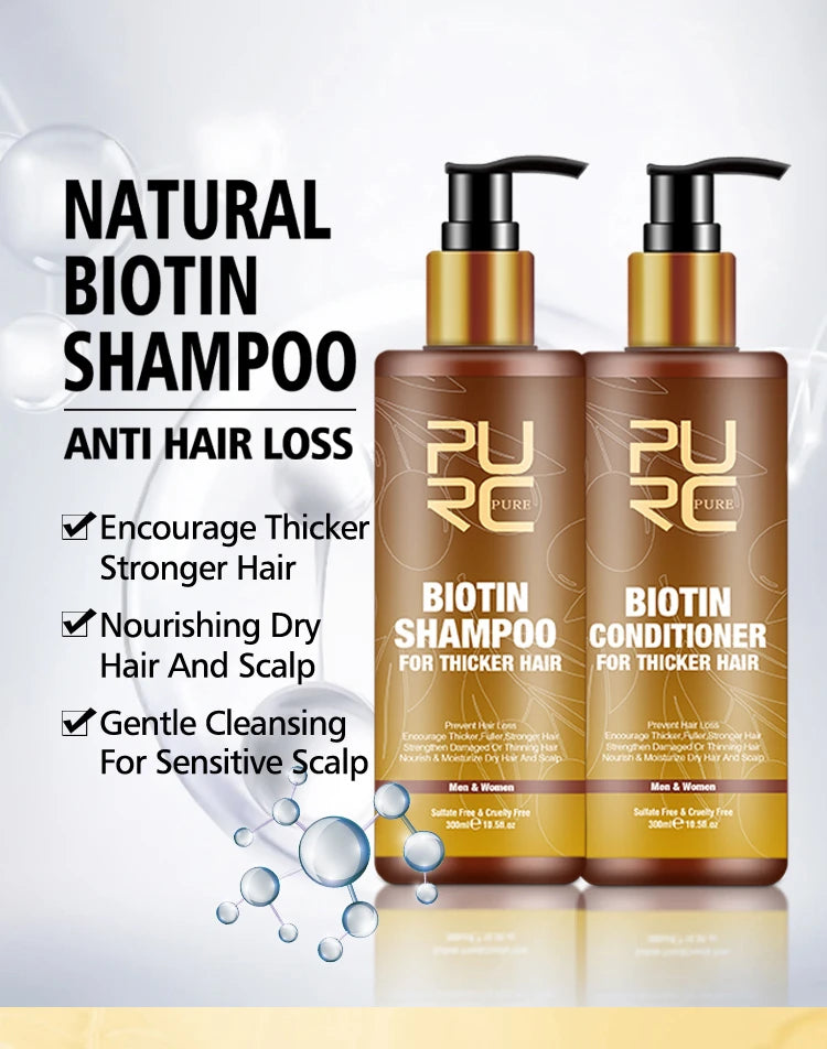 PURC Biotina champú acondicionador para el cabello para hombres y mujeres limpieza del cuero cabelludo raíz del cabello nutre aceite suavizante mascarilla para el cabello conjunto de productos para el cuidado