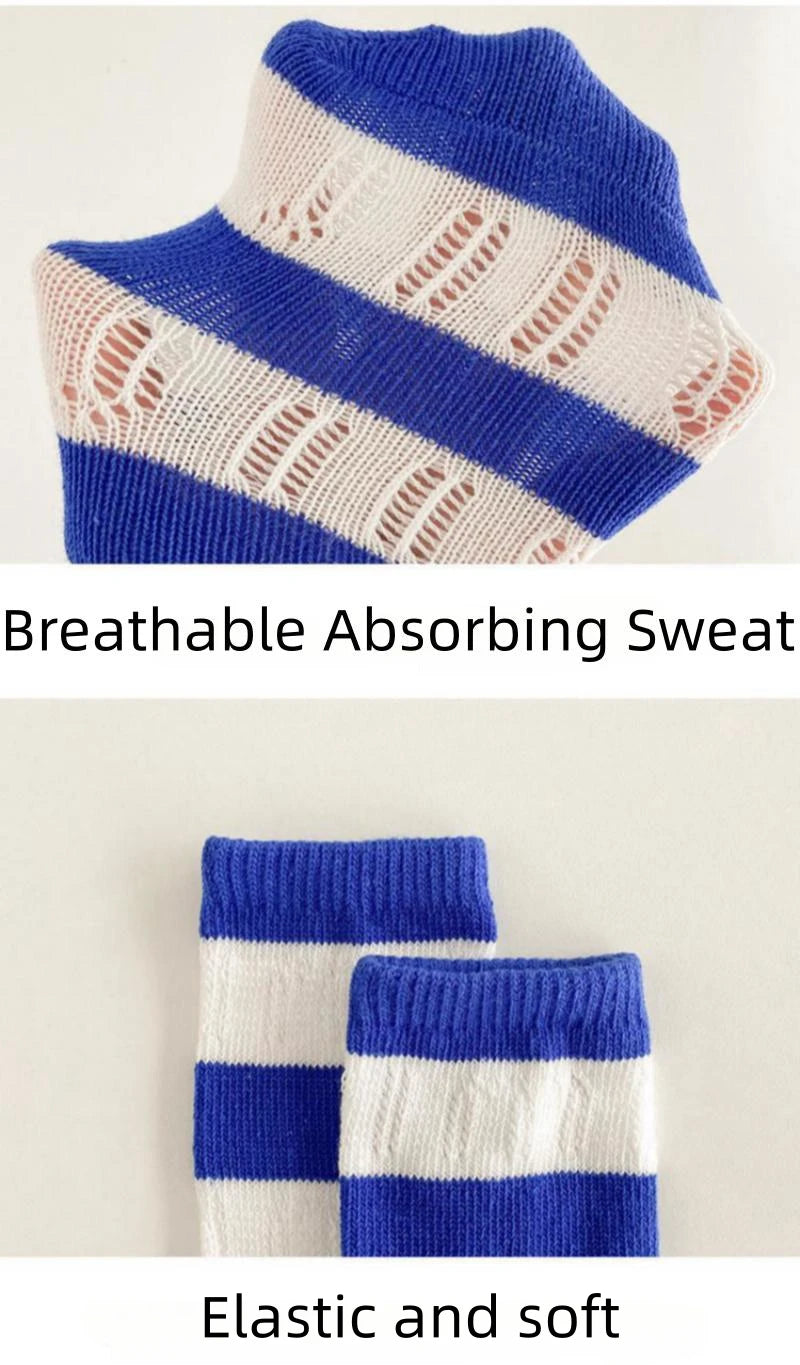 Horetong, 3 par/lote, calcetines de verano para niños de 1 a 12 años, calcetines de algodón a la moda para bebés, calcetines transpirables a rayas con contraste de colores