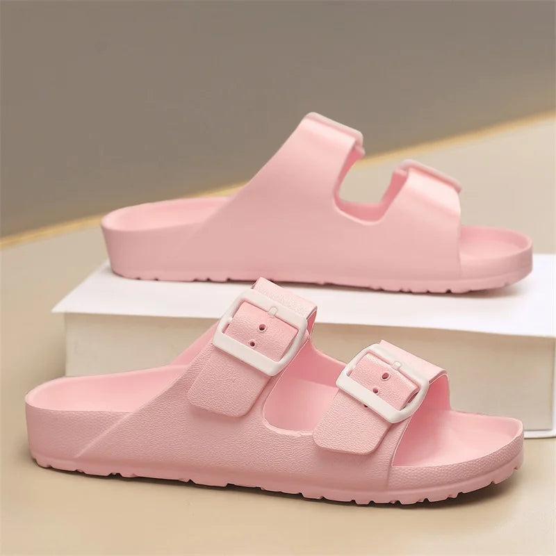 Zapatillas suaves ajustables de verano para hombre, chanclas planas de EVA con forma de nube, sandalias ligeras antideslizantes de Color sólido para playa de talla grande