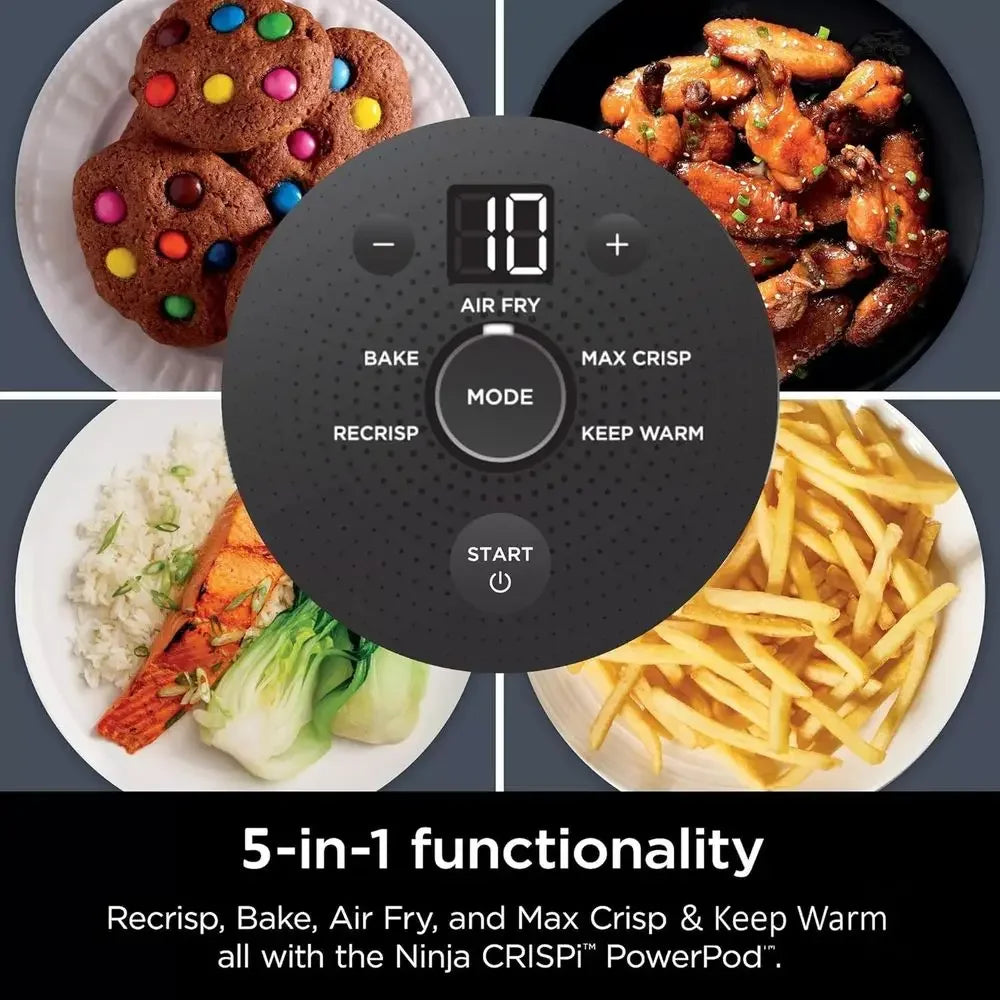 Sistema de Cocina Portátil 5 en 1 con Freidora de Aire de Vidrio, 1500W, Contenedores de 6 Tazas, 4 Cuartos y 2.5 Cuartos, Apto para Microondas, Congelador y Lavavajillas