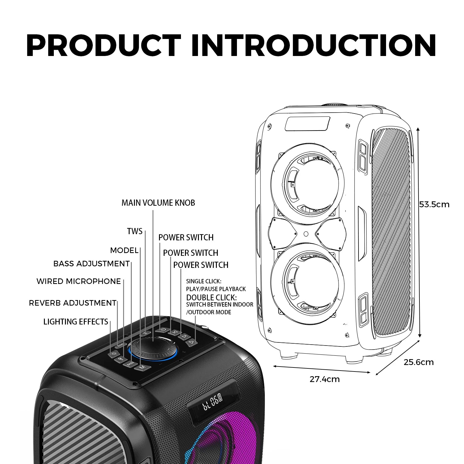 W-KING Altavoz Bluetooth grande PEAK de 250W, el más ruidoso/masif, 120dB/12 graves personalizados, altavoz portátil Boombox de fiesta grande V5.3 inalámbrico