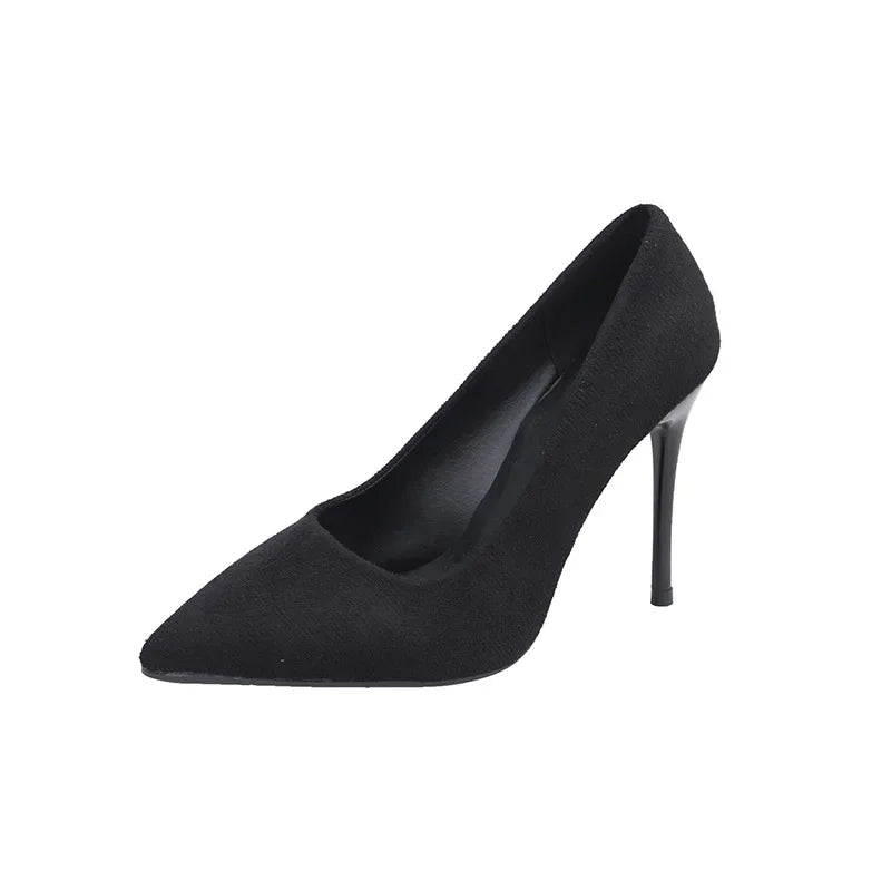 Primavera y otoño nuevos tacones altos negros Mujer boca poco profunda puntiaguda delgada con temperamento Sexy Zapatos individuales Zapatos De Mujer