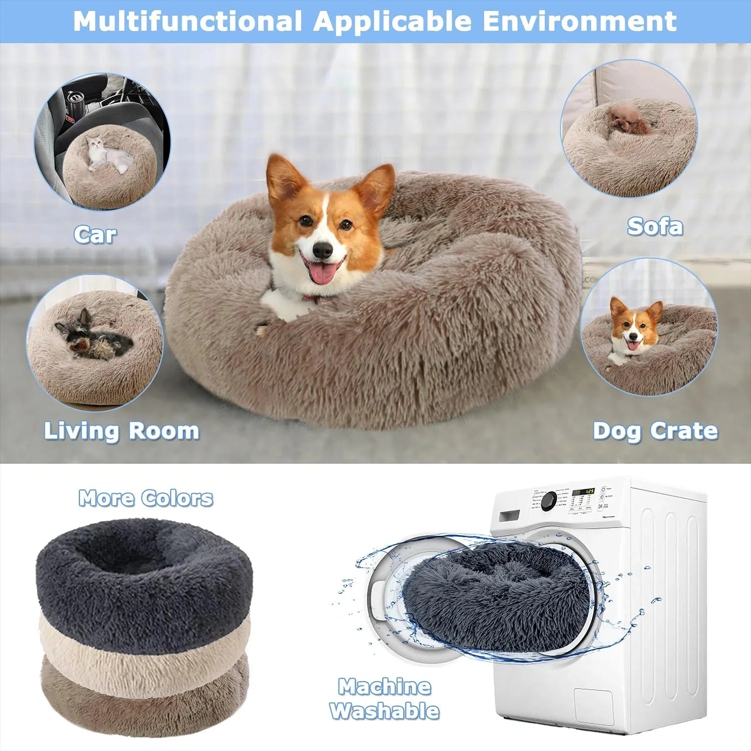 Cama redonda para perros, cama cálida de invierno para gatos, cesta de felpa para perros, cama lavable para mascotas, sofá para perros pequeños, medianos y grandes