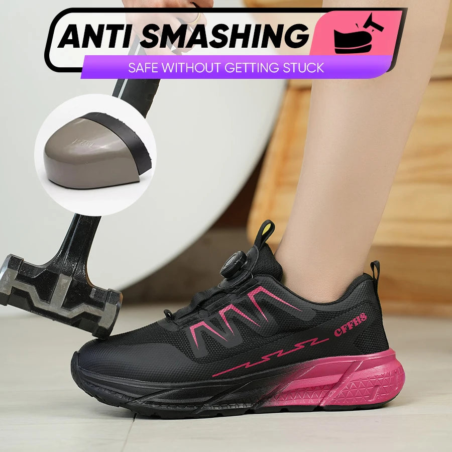 Zapatos de seguridad para mujer, botas de trabajo con punta de acero, zapatillas deportivas transpirables a prueba de perforaciones, botas de seguridad cómodas para construcción