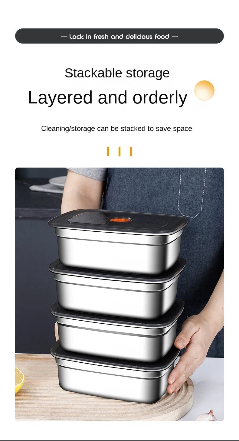 Crisper de acero inoxidable 304, fiambrera, fiambrera sellada a prueba de fugas, caja de almacenamiento para refrigerador y congelador, fiambrera para acampar