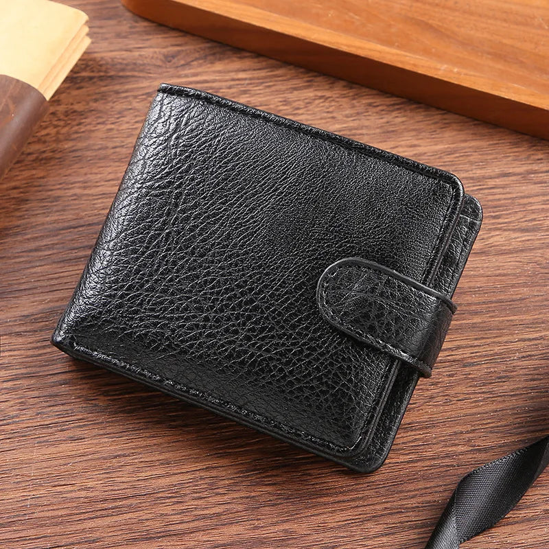 Cartera Vintage para hombre, billeteras de cuero con cerrojo corto para hombre, monedero duradero informal, tarjeteros de identificación para foto delgada, monedero con Clip para dinero