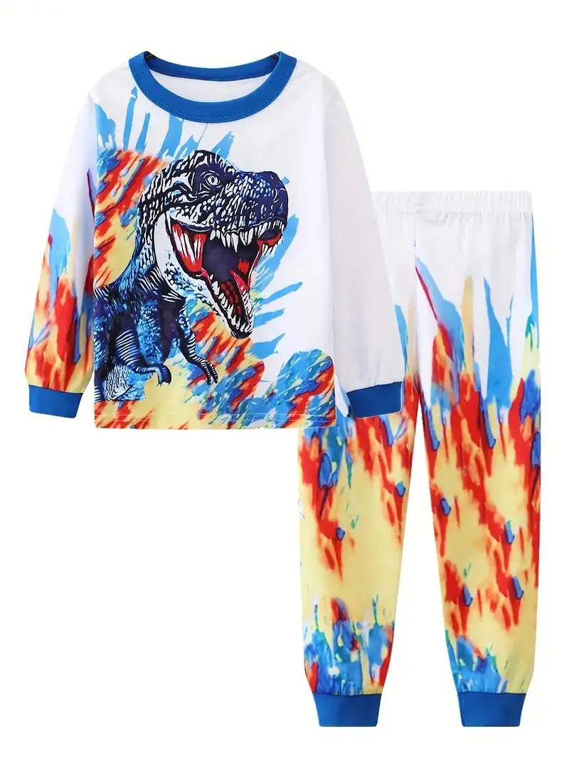 Conjunto de pijama con estampado de dinosaurio para niños, 2 piezas, informal