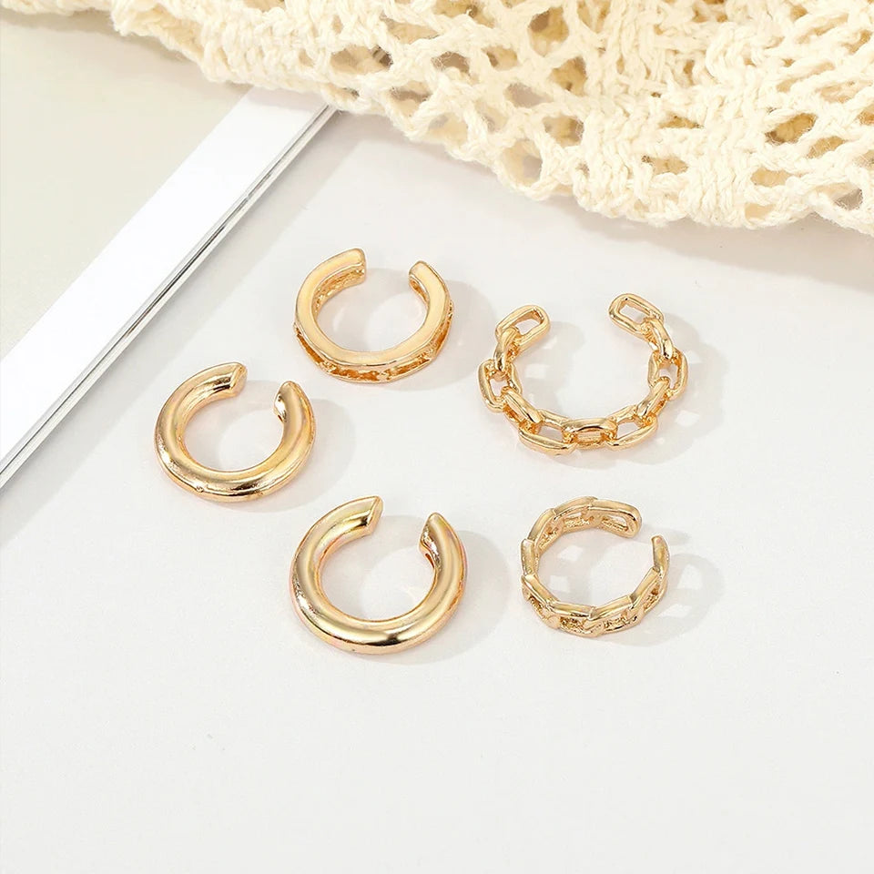 Pendientes elegantes de hojas de Color dorado para mujer, Clips para las orejas negros sin perforación, pendientes de cartílago falso, joyería diaria
