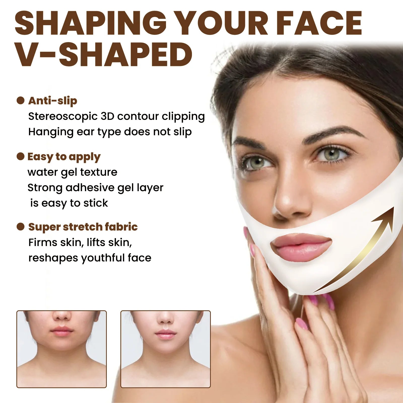 EELHOE-mascarillas de Estiramiento facial, moldeador en V, reafirmante de la barbilla, hidratante, antienvejecimiento, antiflacidez, en forma de V, mascarilla de Estiramiento facial, cuidado de la piel