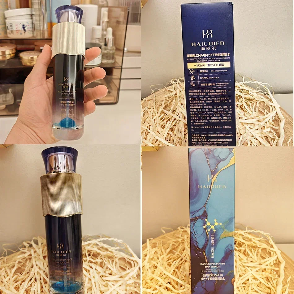 120ml péptido de cobre azul ADN sodio pequeña molécula energía revitalizante hidratante e hidratante suero tonificador de la piel esencia