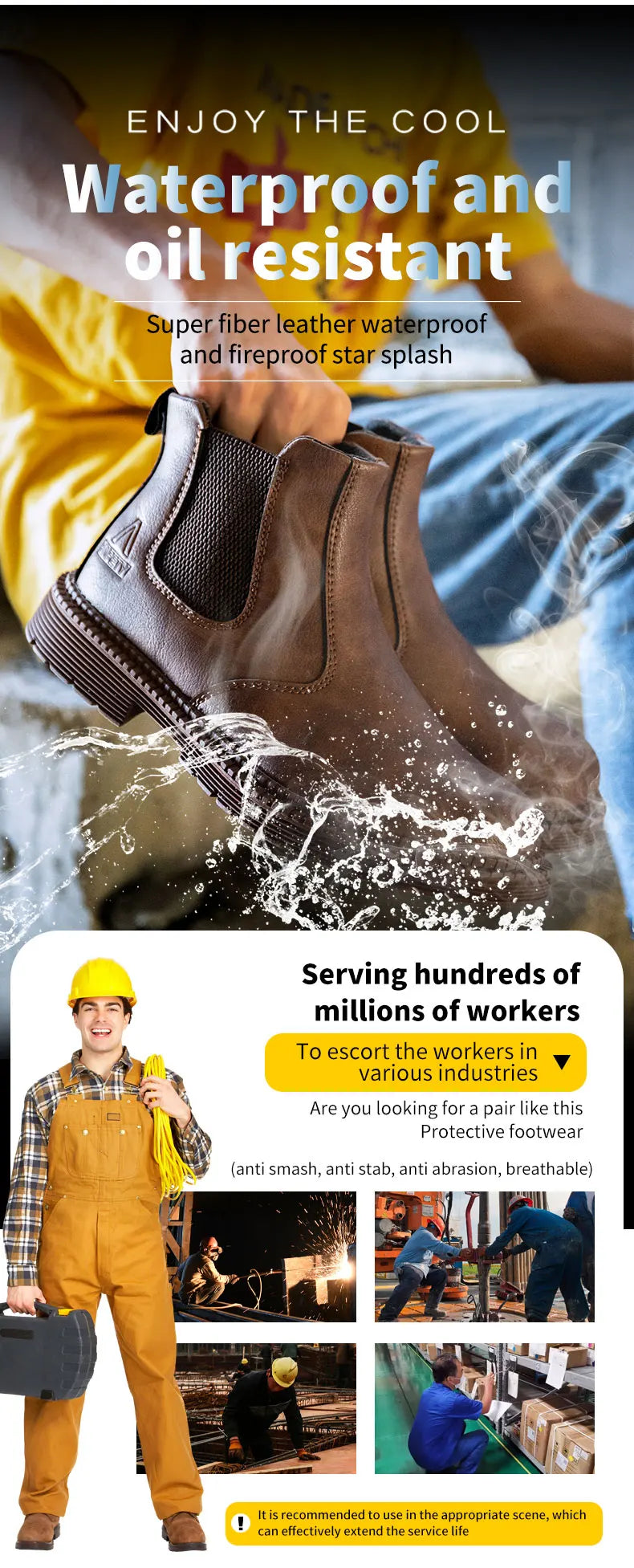 Botas de trabajo Lerther para hombre, zapatos de seguridad indestructibles, zapatillas de trabajo a prueba de pinchazos con punta de acero, zapatos de trabajo para hombre