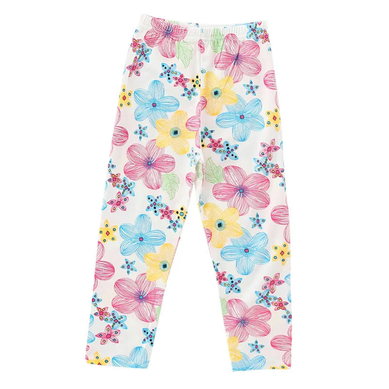 Little maven, novedad de 2024, mallas con flores de dibujos animados, pantalones para niños, pantalones encantadores para primavera y otoño para niños de 2 a 7 años