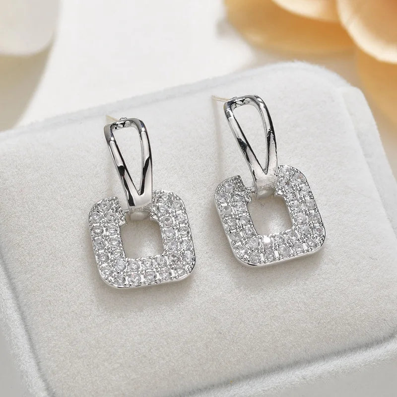 Pendientes cuadrados de cristal de moda coreana con aguja de plata 925 para mujer, joyería 2024, nuevos pendientes de circón de lujo para mujer, regalo