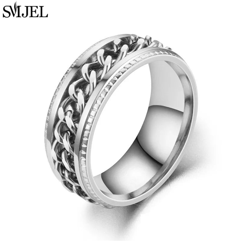 Anillo de cadena giratoria de acero inoxidable para hombre, sortija giratoria multifuncional de 8mm, joyería para pareja, 2024
